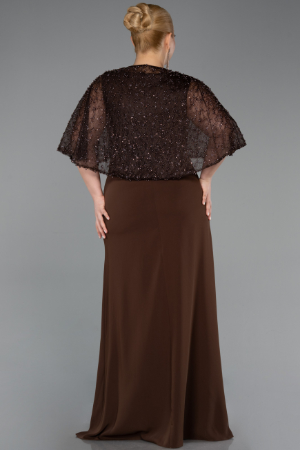 Robe de Soirée Grande Taille Longue Mousseline Brun ABU6063