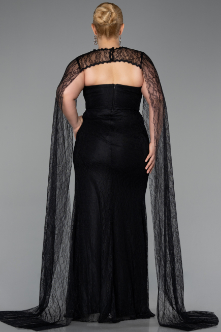 Robe De Soirée Grande Taille Longue Dantelle Noir ABU6070