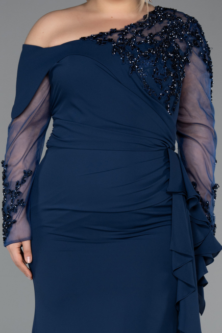 Robe Grande Taille Longue Mousseline Bleu Marine ABU5895
