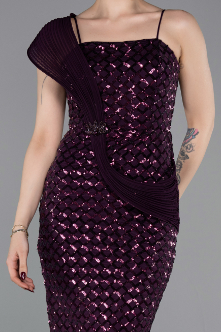 Robe de Soirée Longue Squameuse Violet Foncé ABU6075