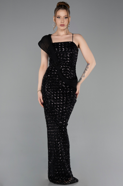 Robe de Soirée Longue Squameuse Noir ABU6075