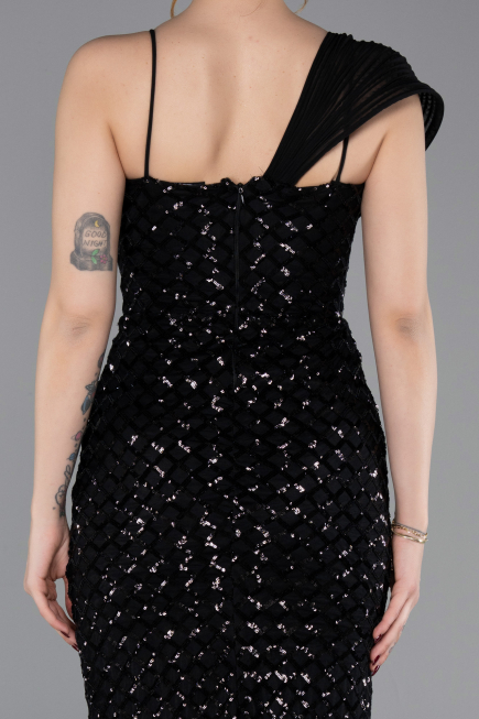 Robe de Soirée Longue Squameuse Noir ABU6075