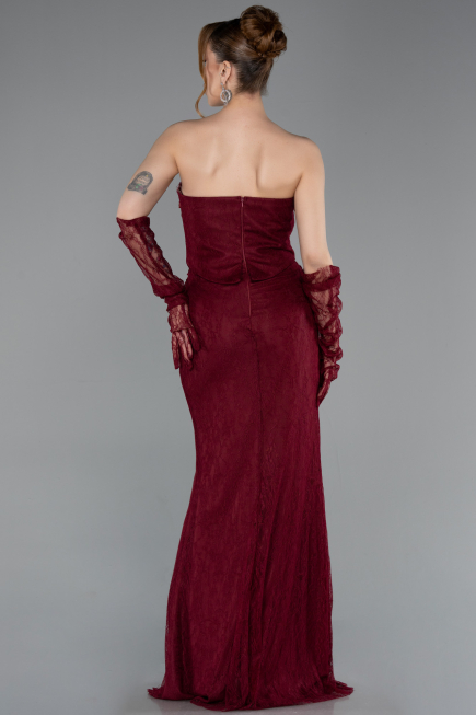 Robe de Soirée Longue Dantelle Rouge Bordeaux ABU6089
