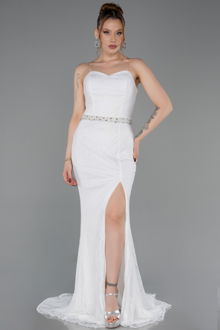 Robe de Soirée Longue Dantelle Blanc ABU6060