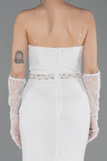 Robe de Soirée Longue Dantelle Blanc ABU6060