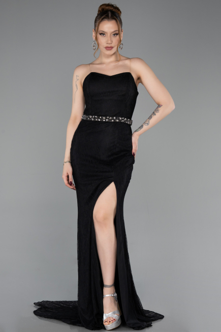 Robe de Soirée Longue Dantelle Noir ABU6060