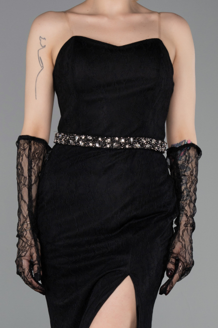 Robe de Soirée Longue Dantelle Noir ABU6060