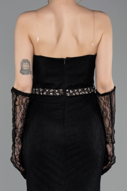 Robe de Soirée Longue Dantelle Noir ABU6060