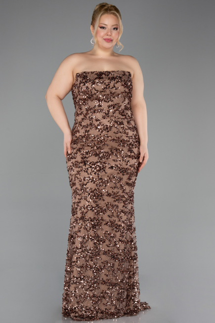 Robe de Soirée Grande Taille Longue Squameuse Cuivre ABU5794