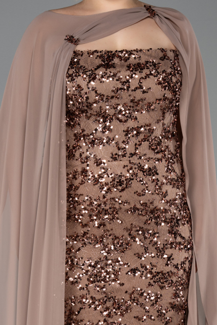 Robe de Soirée Grande Taille Longue Squameuse Cuivre ABU5794