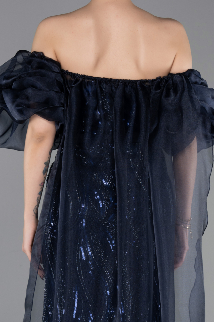 Robe de Soirée Longue Squameuse Bleu Marine ABU6099