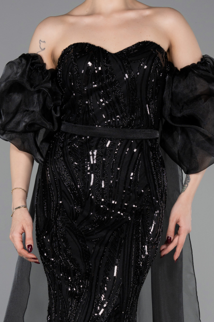 Robe de Soirée Longue Squameuse Noir ABU6099