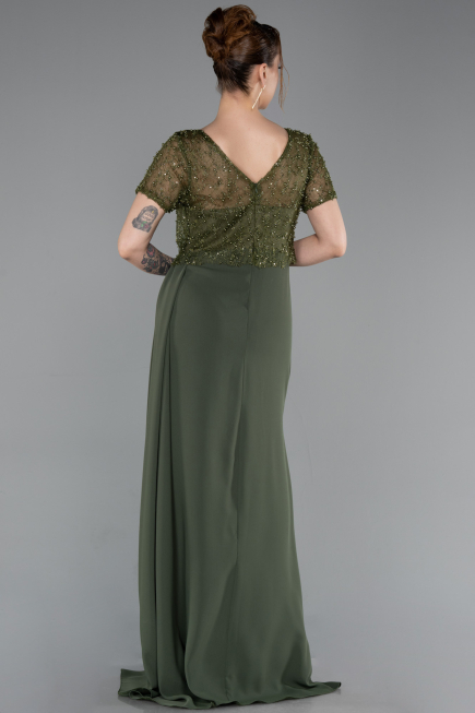 Robe de Soirée Longue Dantelle Kaki ABU6100