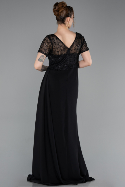 Robe de Soirée Longue Dantelle Noir ABU6100