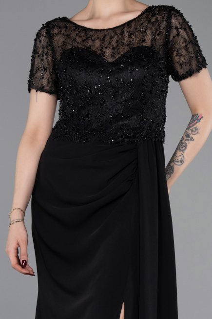 Robe de Soirée Longue Dantelle Noir ABU6100