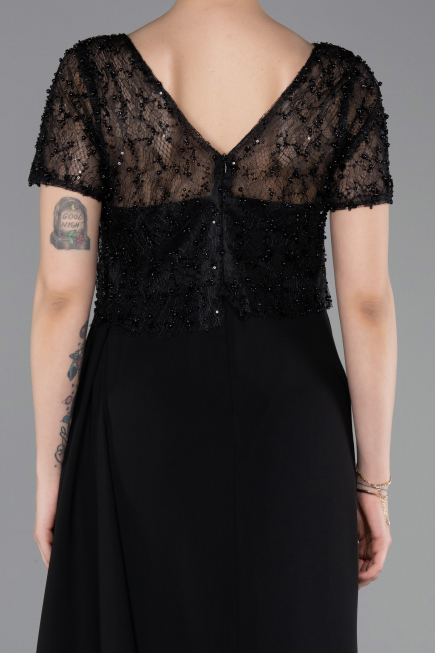 Robe de Soirée Longue Dantelle Noir ABU6100