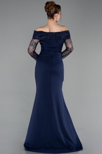 Robe de Soirée Longue Bleu Marine ABU6101