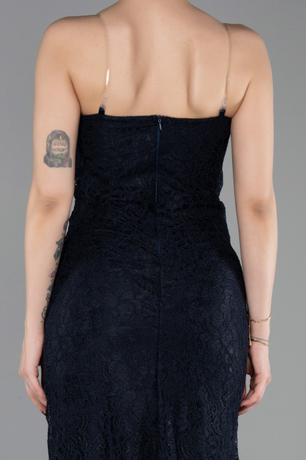 Robe de Soirée Longue Dantelle Bleu Marine ABU6077