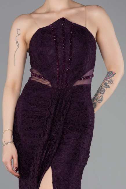 Robe de Soirée Longue Dantelle Violet ABU6077