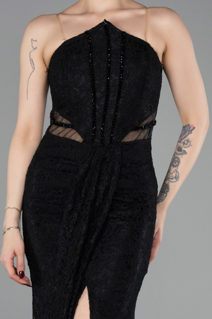 Robe de Soirée Longue Dantelle Noir ABU6077