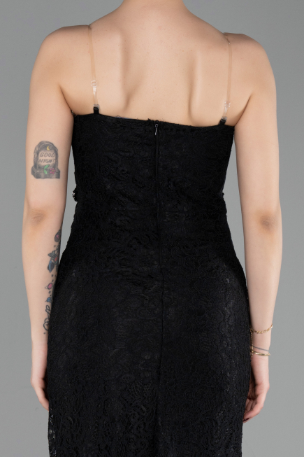 Robe de Soirée Longue Dantelle Noir ABU6077