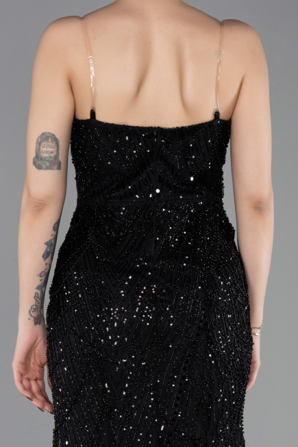 Robe de Soirée Longue Perlé Noir ABU6080