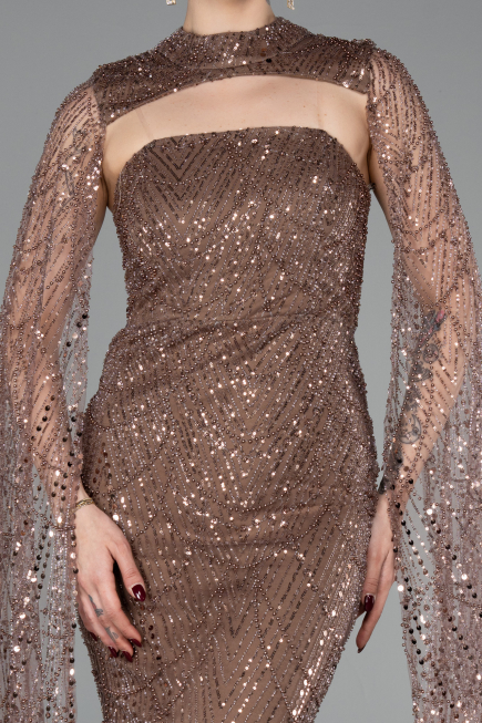 Robe de Soirée Longue Perlé Cuivre ABU6104