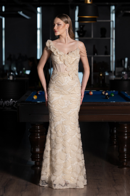 Robe de Soirée Longue Beige ABU6059