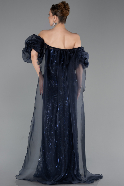 Robe de Soirée Longue Squameuse Bleu Marine ABU6099