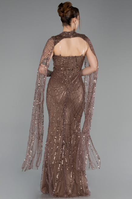 Robe de Soirée Longue Perlé Cuivre ABU6104