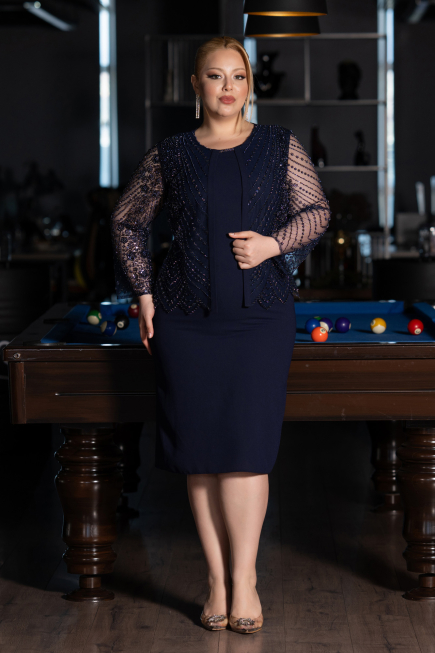 Robe De Soirée Grande Taille Midi Bleu Marine ABK2417