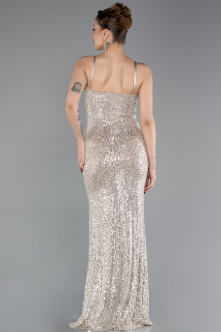 Robe de Soirée Longue Beige ABU6106