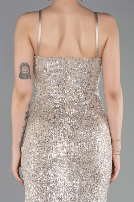 Robe de Soirée Longue Beige ABU6106