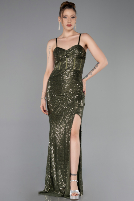 Robe de Soirée Longue Kaki ABU6106