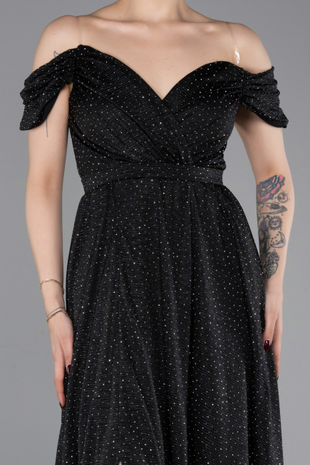 Robe de Soirée Longue Noir-Argent ABU6107