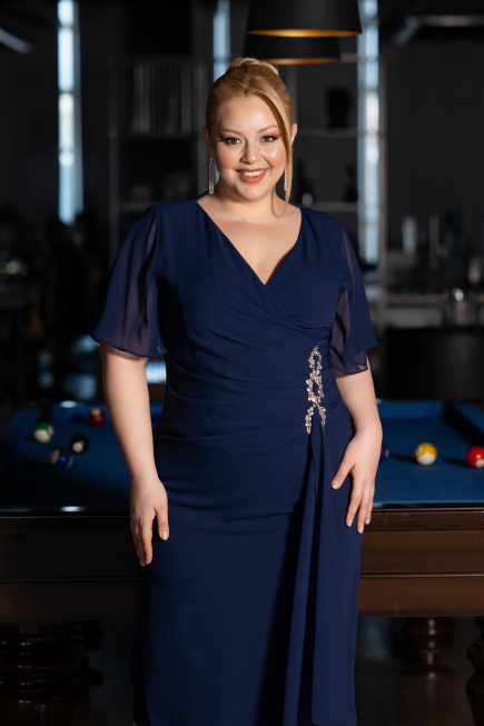 Robe De Invitation Grande Taille Midi Bleu Marine ABK2401