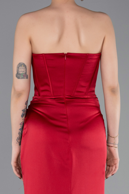 Robe Queue de Poisson Longue Satin Rouge Bordeaux ABU6109