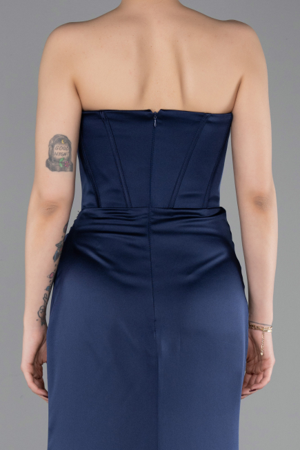 Robe Queue de Poisson Longue Satin Bleu Marine ABU6109
