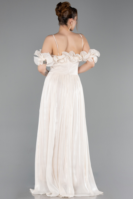 Robe de Soirée Longue Mousseline Beige ABU6110