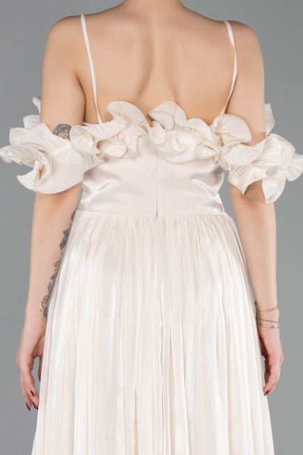 Robe de Soirée Longue Mousseline Beige ABU6110