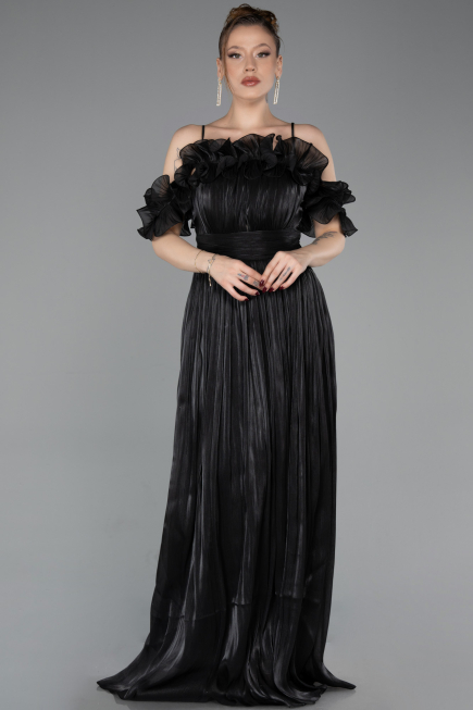 Robe de Soirée Longue Mousseline Noir ABU6110