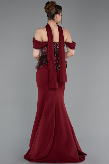 Robe de Soirée Longue Rouge Bordeaux ABU6094