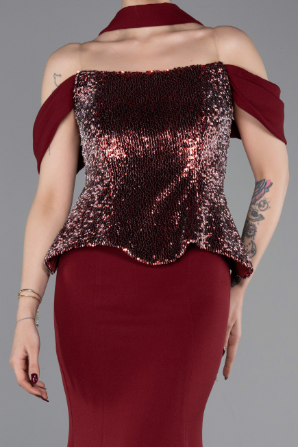 Robe de Soirée Longue Rouge Bordeaux ABU6094