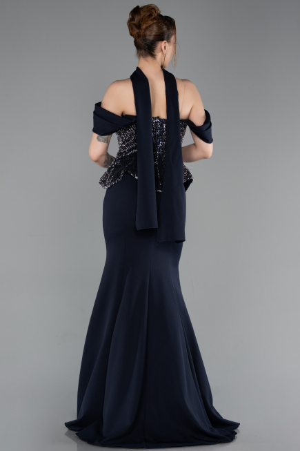 Robe de Soirée Longue Bleu Marine ABU6094