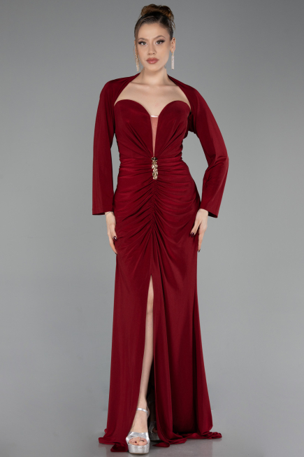 Robe De Soirée Grande Taille Longue Rouge Bordeaux ABU6097
