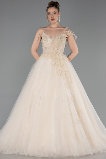 Robe de Soirée Longue Beige ABU6113