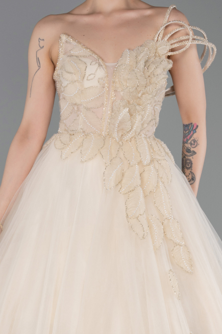 Robe de Soirée Longue Beige ABU6113