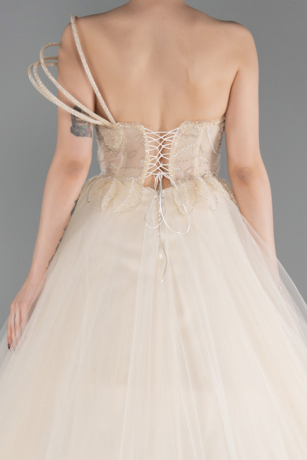 Robe de Soirée Longue Beige ABU6113