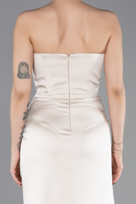 Robe De Soirée Satin Longue Beige ABU5923