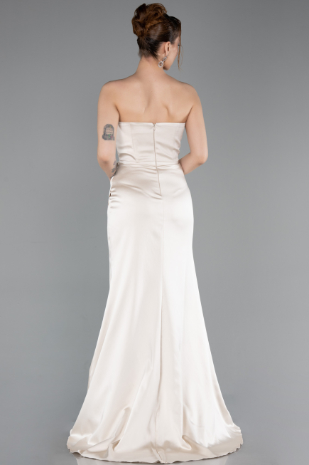 Robe De Soirée Satin Longue Beige ABU5923